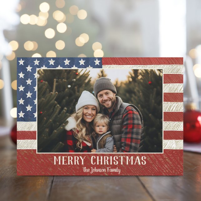 Cartes Pour Fêtes Annuelles Patriotic Christmas 1 photo American Flag (Christmas Photo Card with a USA Military Patriotic Theme)