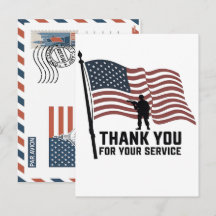 Patriotic Soldier Holding US Flag Postcard