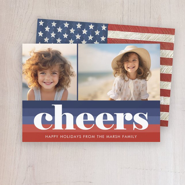 Cartes Pour Fêtes Annuelles Patriotique Noël 2 photo American Flag (Patriotic Christmas card - red, white and blue stars)