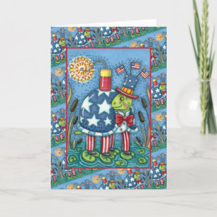 CARTES POUR FÊTES ANNUELLES PATRIOTIQUE ONCLE SAM TURTLE, FUNNY FIRECRACKER MÊ