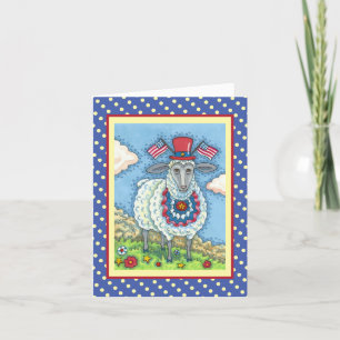 Cartes Pour Fêtes Annuelles PATRIOTIQUE QUATRIÈME DE JUILLET SHEEP, Drôle Folk