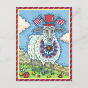 CARTES POUR FÊTES ANNUELLES PATRIOTIQUE QUATRIÈME JUILLET SHEEP, ART FOLK AMUS