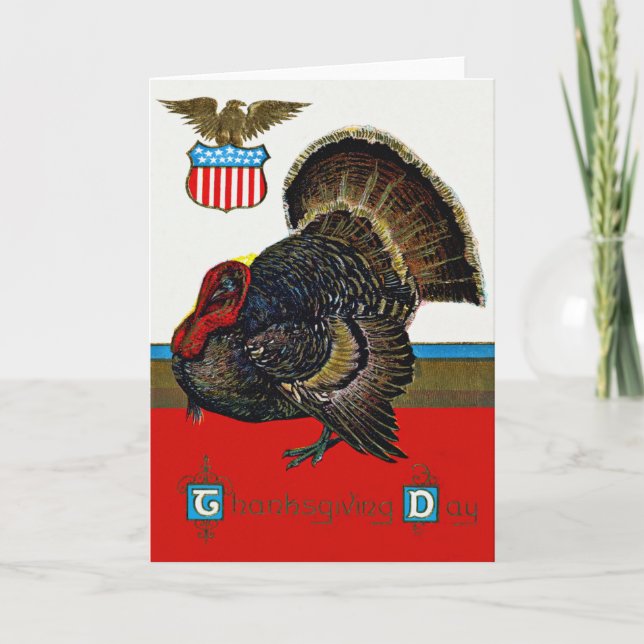 Cartes Pour Fêtes Annuelles Patriotique Thanksgiving Turquie Bouclier américai (Devant)
