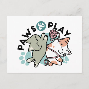 Cartes Pour Fêtes Annuelles Pattes et Jeux – Illustration de Chat Adorable