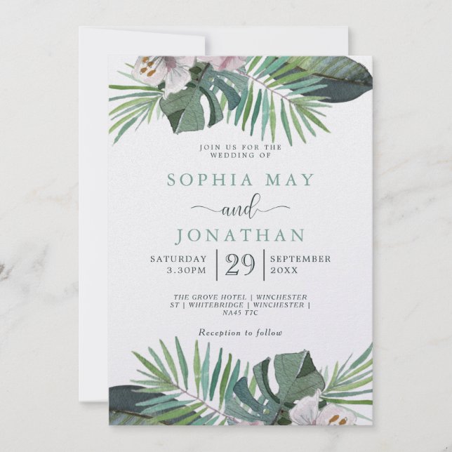 Cartes Pour Fêtes Annuelles Paume Mariage rustique tropical été (Devant)