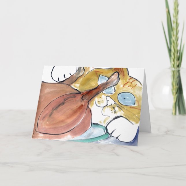 Cartes Pour Fêtes Annuelles Pawing la dinde, mauvais minou (Devant)