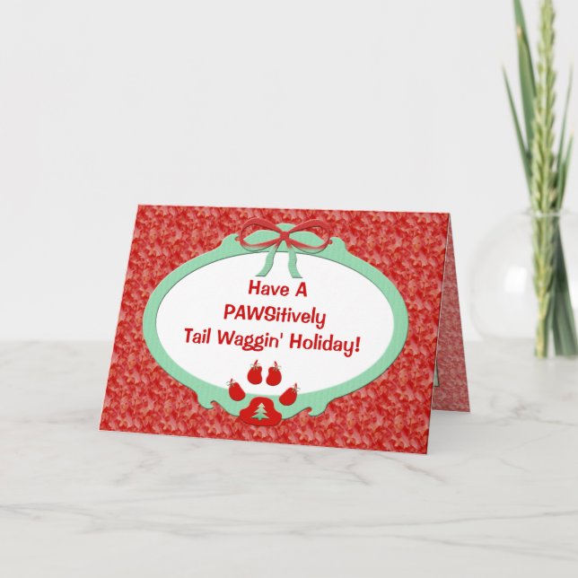 Cartes Pour Fêtes Annuelles PAWSitivement Amoureux des chiens rouge et vert (Devant)