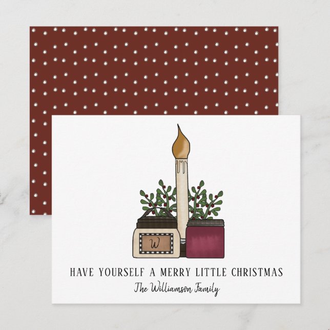 Cartes Pour Fêtes Annuelles Pays Bougies rustiques et baies Noël (Devant / Derrière)