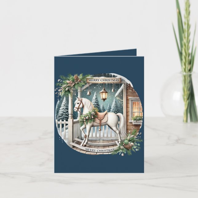 Cartes Pour Fêtes Annuelles Pays Noël cheval à bascule ajouter le message (Devant)