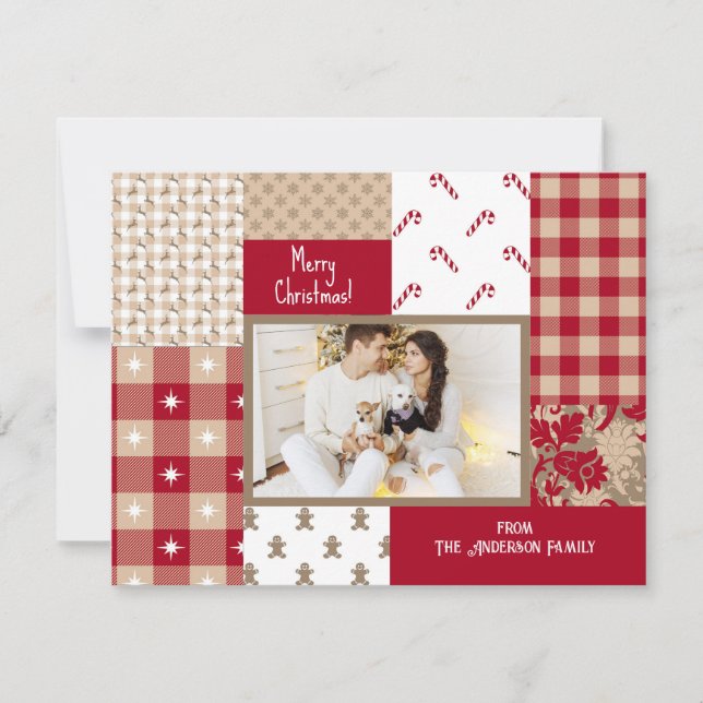 Cartes Pour Fêtes Annuelles Pays Noël Motifs Collage Red Tan Photo (Devant)