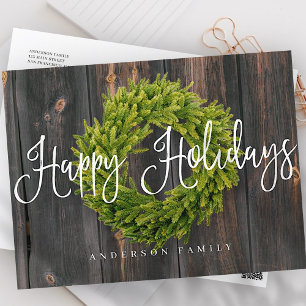 Cartes Pour Fêtes Annuelles Pays Rustic Wood Wreath Happy Holidays Greeting