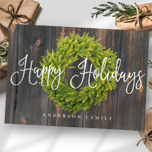 Cartes Pour Fêtes Annuelles Pays Rustic Wood Wreath Happy Holidays Greeting