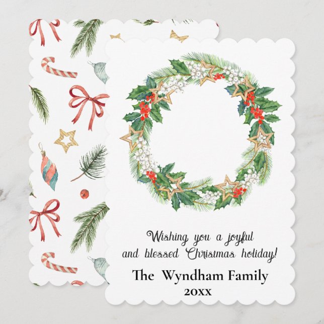 Cartes Pour Fêtes Annuelles Pays rustique Noël Fête Wreath Non Photo (Devant / Derrière)