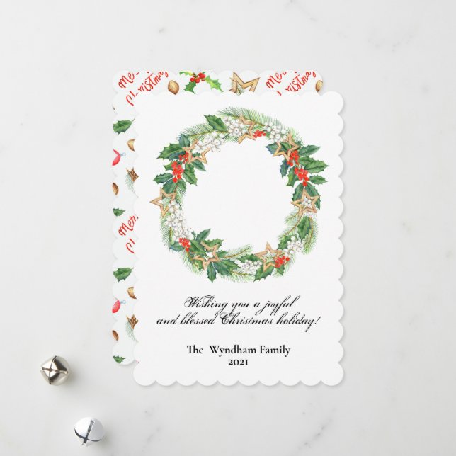 Cartes Pour Fêtes Annuelles Pays rustique Noël Fête Wreath Non Photo (Devant/Arrière en situation)
