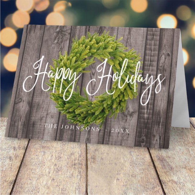 Cartes Pour Fêtes Annuelles Pays rustique Woodsy Botanique Wreath Noël (Créateur téléchargé)