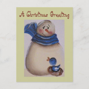 Cartes Pour Fêtes Annuelles Pays Snowman primitif avec Oiseau bleu