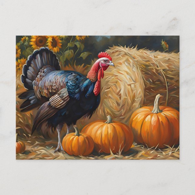Cartes Pour Fêtes Annuelles Pays Turquie avec Citrouilles et Hay Thanksgiving (Devant)