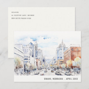 Cartes Pour Fêtes Annuelles Paysage à l'aquarelle du voyage à Omaha Nebraska