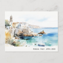 Paysage aquarelle de voyage en Pouilles, Italie