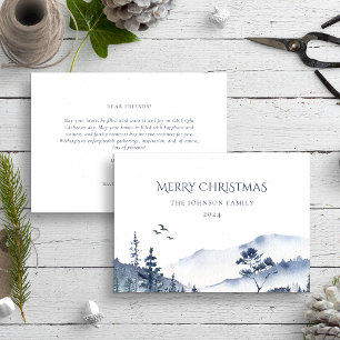 Cartes Pour Fêtes Annuelles Paysage de la forêt d'hiver de Noël Bleu blanc