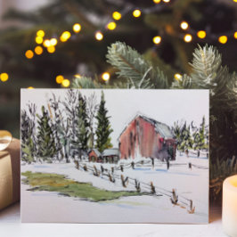 Cartes Pour Fêtes Annuelles Paysage de la grange rouge d'hiver