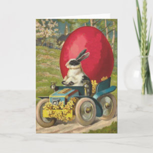 Cartes Pour Fêtes Annuelles Paysage de la voiture de lapin de Pâques