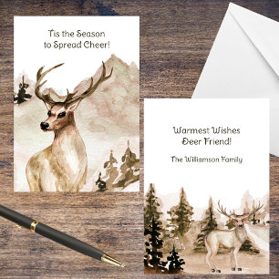 Cartes Pour Fêtes Annuelles Paysage de montagne d'aquarelle avec cerf
