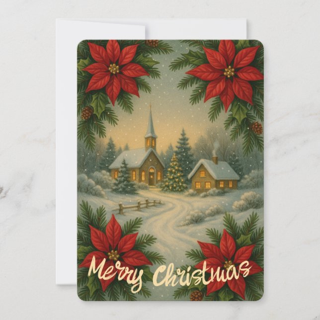 Cartes Pour Fêtes Annuelles Paysage de Noël Fleur de Noël (Devant)