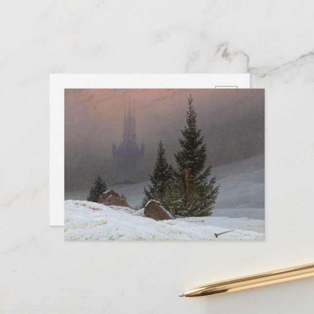 Cartes Pour Fêtes Annuelles Paysage d'hiver, 1811 par Caspar David Friedrich (Devant/Arrière en situation)