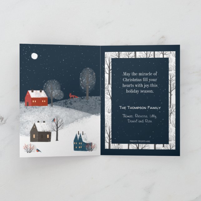 Cartes Pour Fêtes Annuelles Paysage d'hiver rustique avec faune (Intérieur)