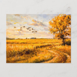 Cartes Pour Fêtes Annuelles Paysage doré avec oiseaux volants au-dessus de Hav