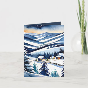 Cartes Pour Fêtes Annuelles Paysage du village de montagne Snowy