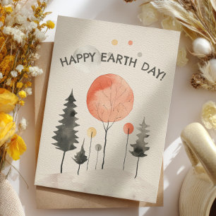 Cartes Pour Fêtes Annuelles Paysage forestier à l'aquarelle Bonne journée de l