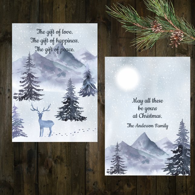 Cartes Pour Fêtes Annuelles Paysage hivernal à l'aquarelle en nuances de bleu  (Créateur téléchargé)