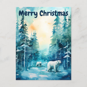 Cartes Pour Fêtes Annuelles Paysage hivernal à l'aquarelle Noël pôle Nord