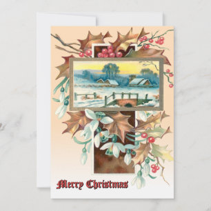 Cartes Pour Fêtes Annuelles Paysage hivernal au houx et au gui de Noël