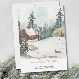 Cartes Pour Fêtes Annuelles Paysage hivernal de Noël blanc