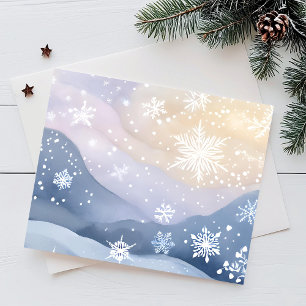 Cartes Pour Fêtes Annuelles Paysage hivernal enneigé pastel   Aquarelle jolie