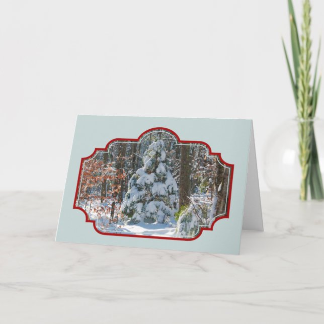 Cartes Pour Fêtes Annuelles Paysage hivernal Neige couvert À feuillage persist (Devant)