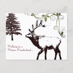 Cartes Pour Fêtes Annuelles Paysage Merveilleux d'Hiver Cerf Bois Noël