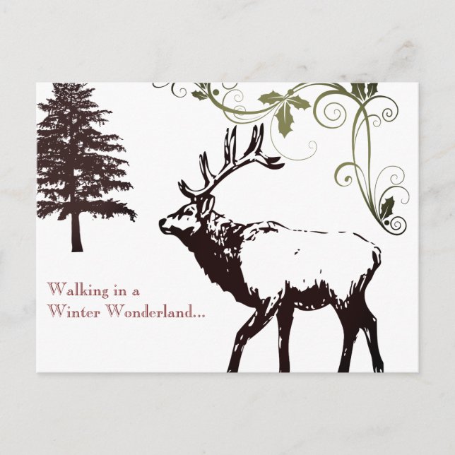 Cartes Pour Fêtes Annuelles Paysage Merveilleux d'Hiver Cerf Bois Noël (Devant)