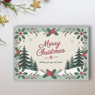 Cartes Pour Fêtes Annuelles Paysage neigeux et arbres du sapin - Joyeux Noël