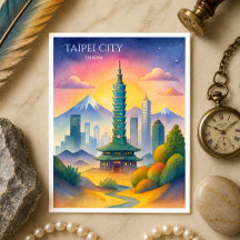 Paysage urbain de Taipei Taïwan aquarelle
