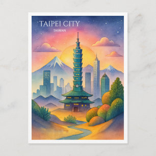 Cartes Pour Fêtes Annuelles Paysage urbain de Taipei Taïwan aquarelle