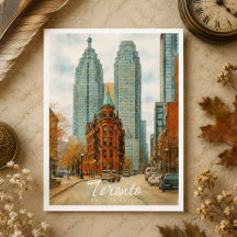 Paysage urbain de Toronto Canada Aquarelle vintage