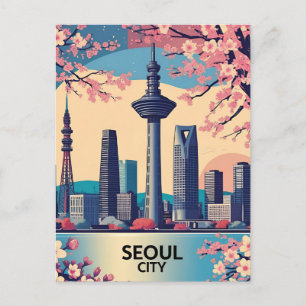 Cartes Pour Fêtes Annuelles Paysage urbain moderne rétro de la ville de Séoul