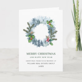 Cartes Pour Fêtes Annuelles Paysage Wreath Holiday Salutation d'entreprise