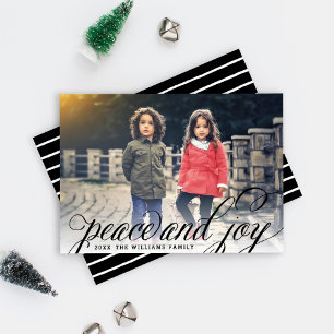 Cartes Pour Fêtes Annuelles Peace and Joy Black Script photo manuscrit