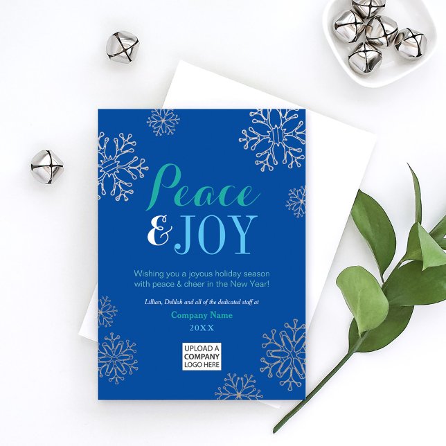 Cartes Pour Fêtes Annuelles Peace and Joy Blue Business Holiday (Créateur téléchargé)