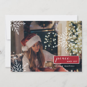 Cartes Pour Fêtes Annuelles Peace and Joy Three Photo et Snowflakes Noël